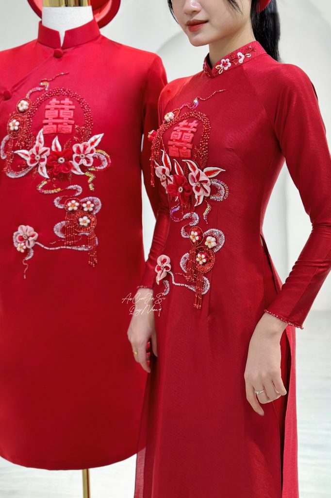 áo dài cưới màu đỏ quy nhơn